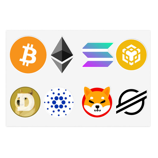 Crypto Logo Sticker High Market Cap Collection $BTC $ETH $SOL $BNB $DOGE $ADA $SHIB $XLM